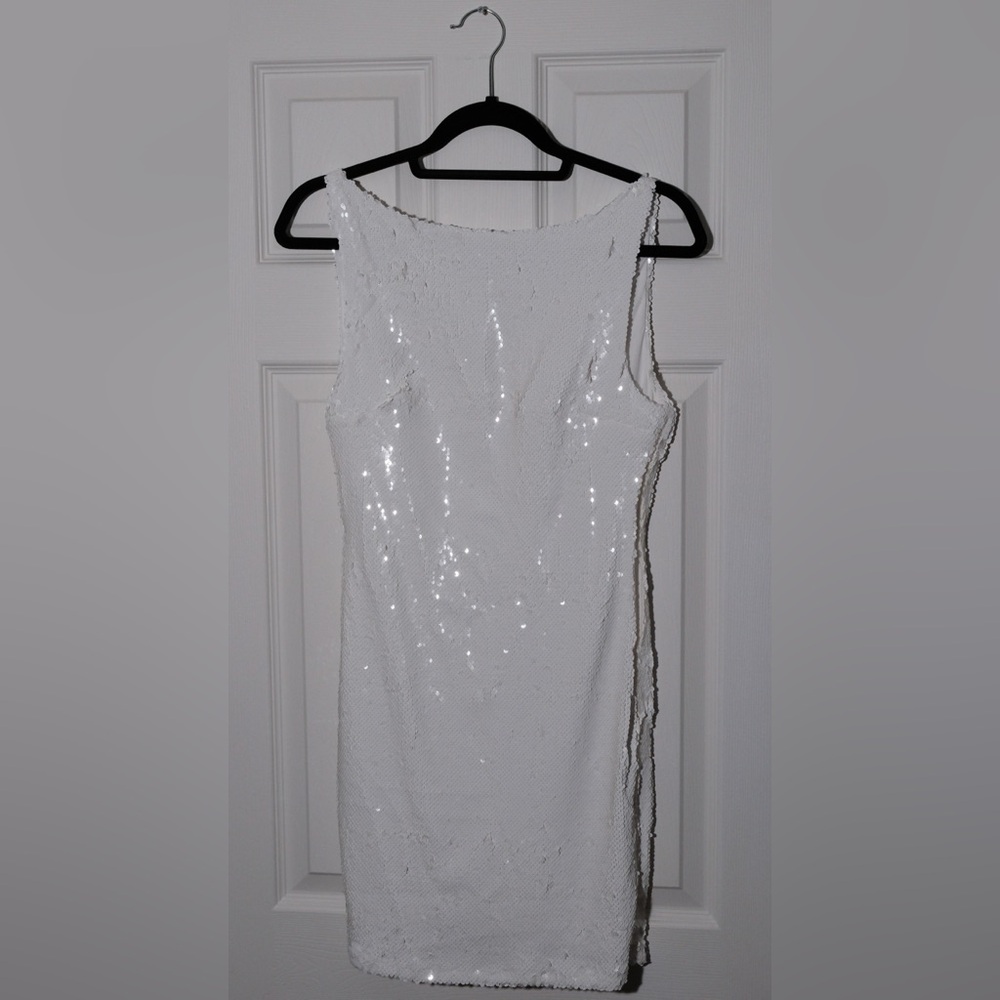 Meshki AYLA White Sequin Mini Dress - Picture 1 of 4